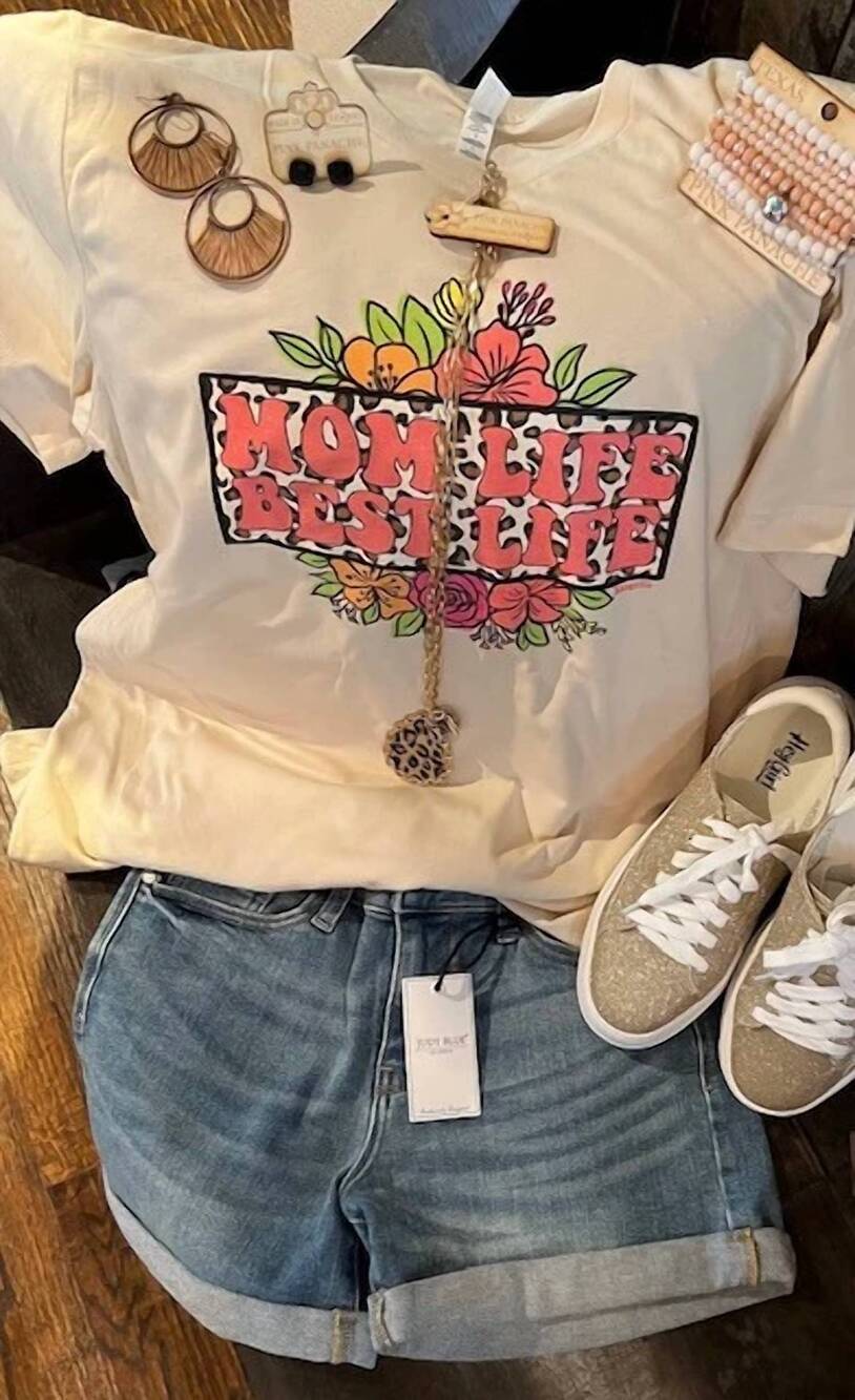 NEW ANAGAILS women's mom life best life t-shirt in soft cream